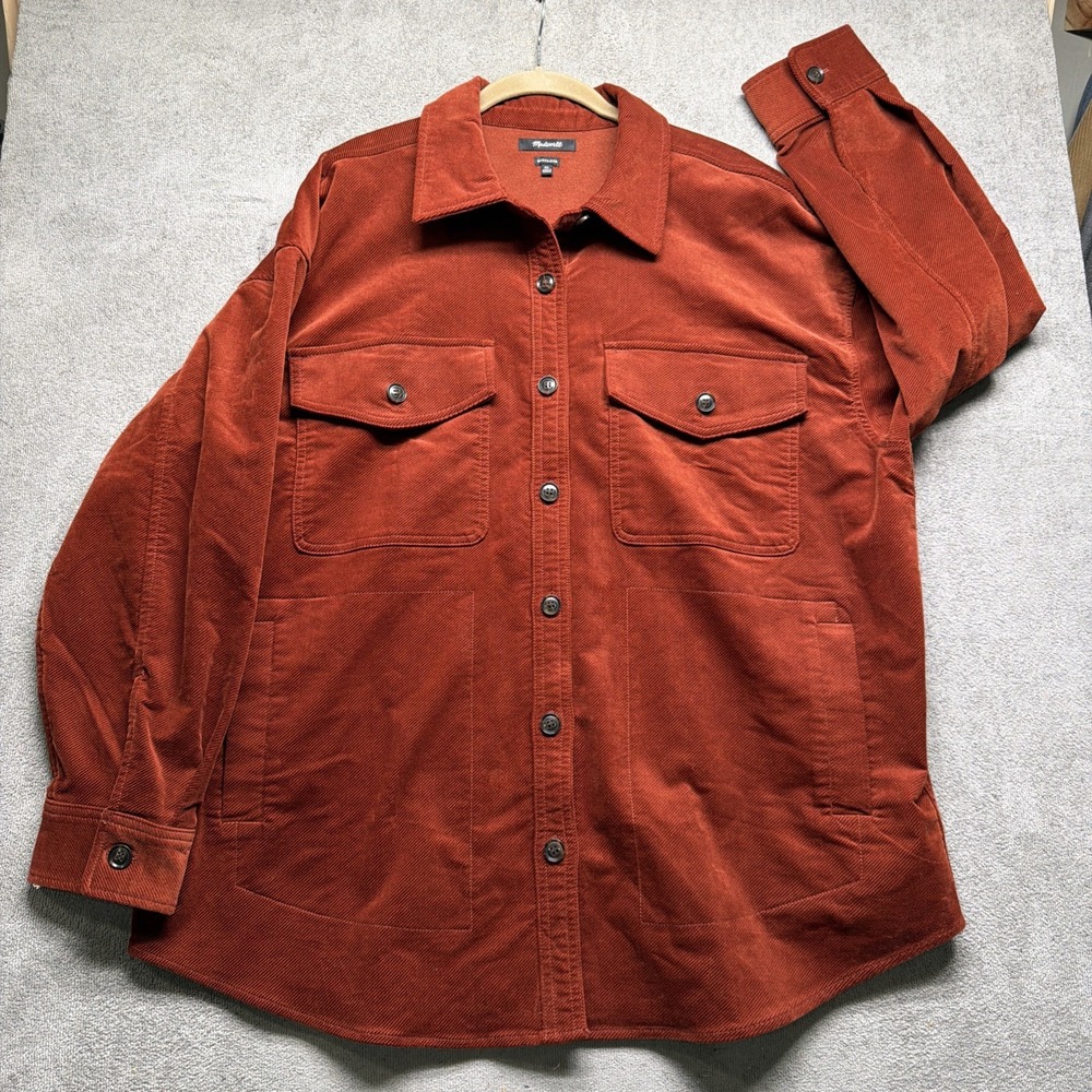 Madewell Womens Corduroy Shacket Oversized Button Up Jacket Orange XL - Picture 2 of 10